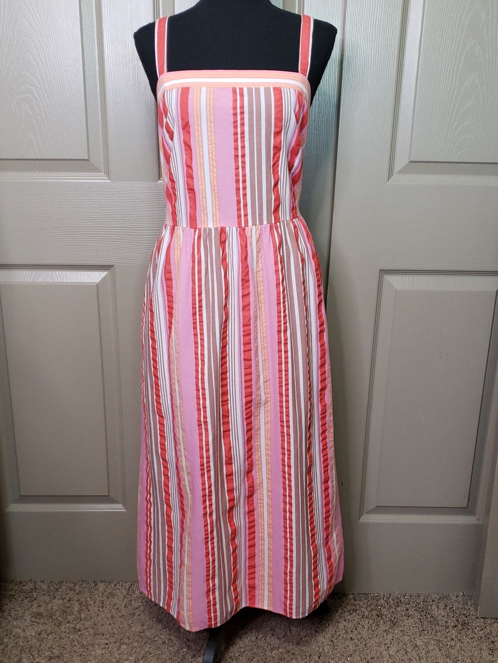 LOFT NWT Pink & Coral Striped Maxi Sundress Size 14 Petite